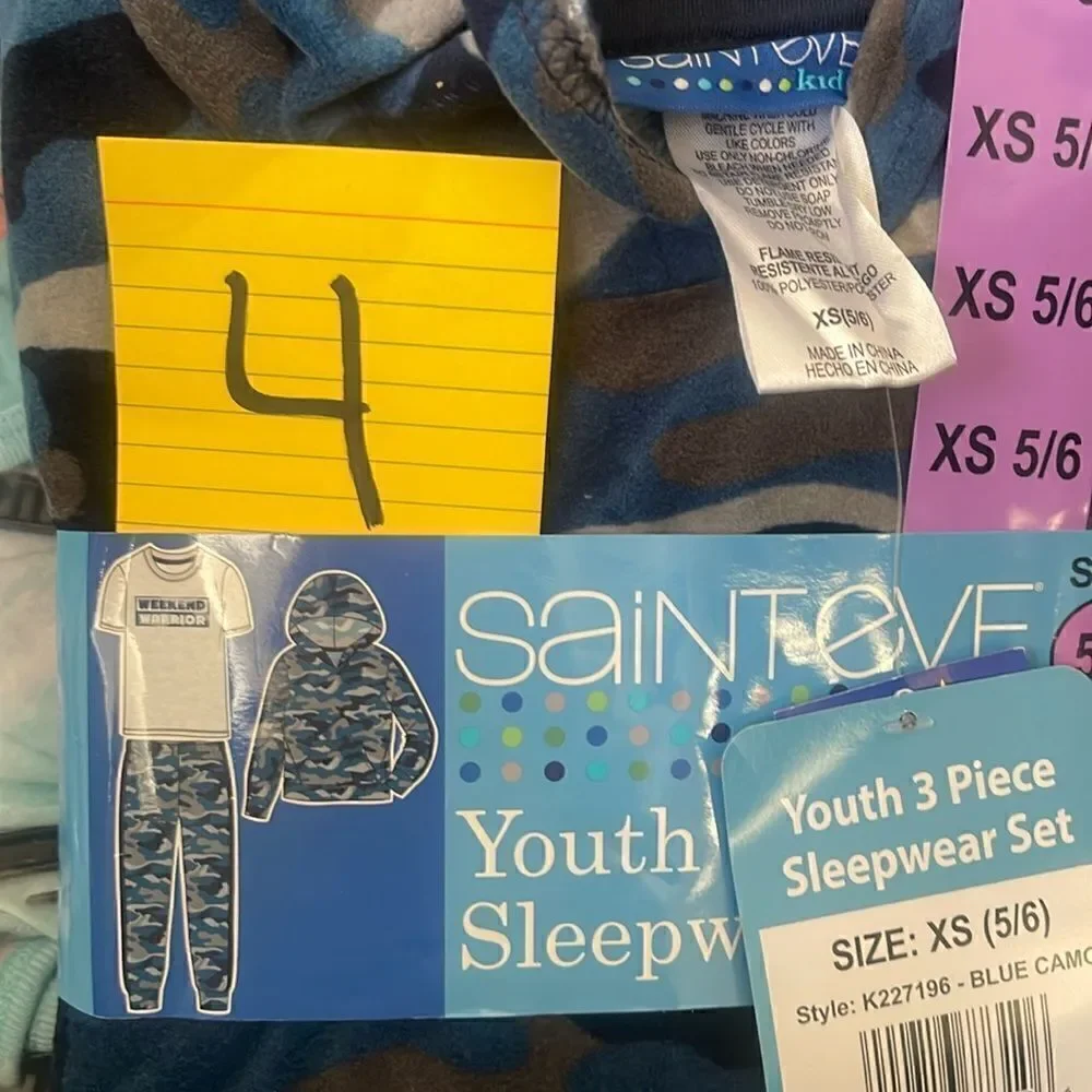 #4 Kids Saint Eve kids 3-piece PJ Set, Blue & Gray Camo T-Shirt Hoodie Pants 5/6